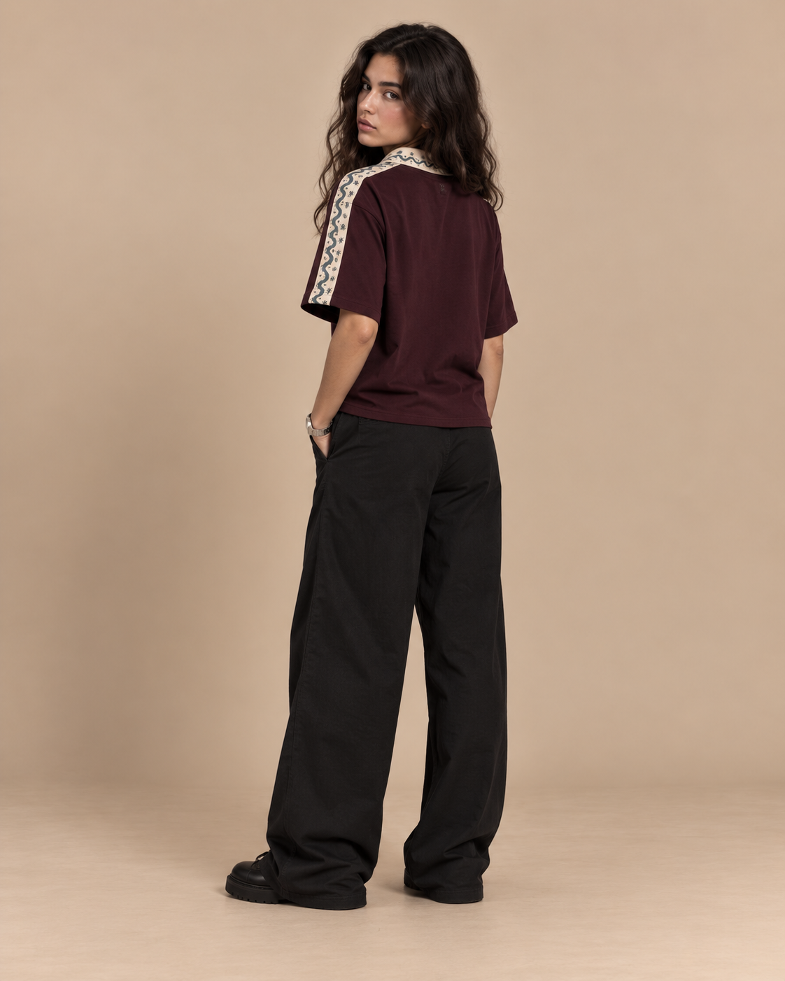 Polo — Moroccan Patterns worn by model, studio shot