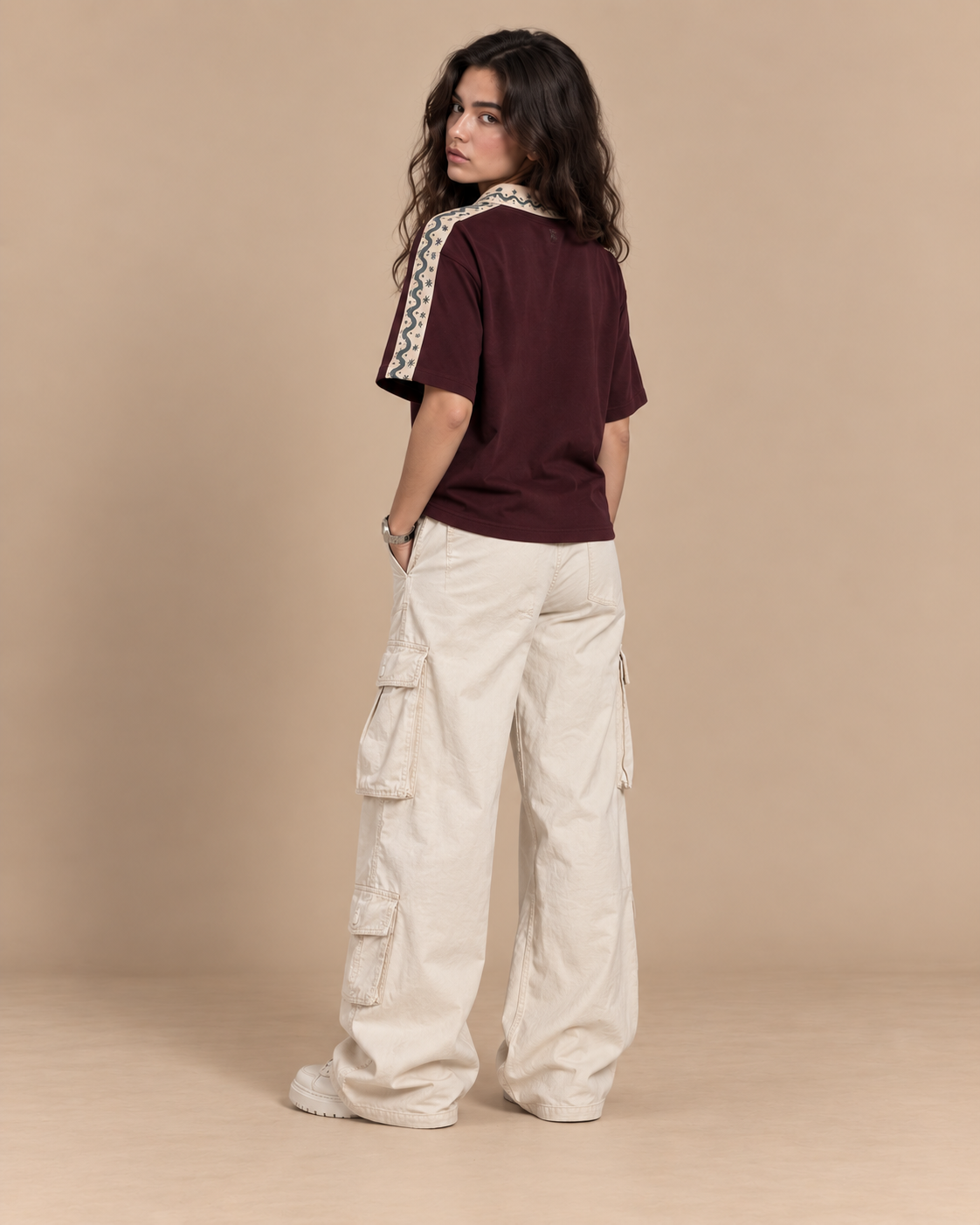 Polo — Moroccan Patterns worn by model, studio shot